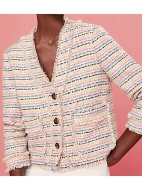 Ann Taylor Petite Spring Tweed Fringe Shimmer Blazer Jacket - Size 10P